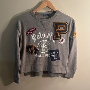 Polo by Ralph Lauren Gray Crewneck Sweater with Patches